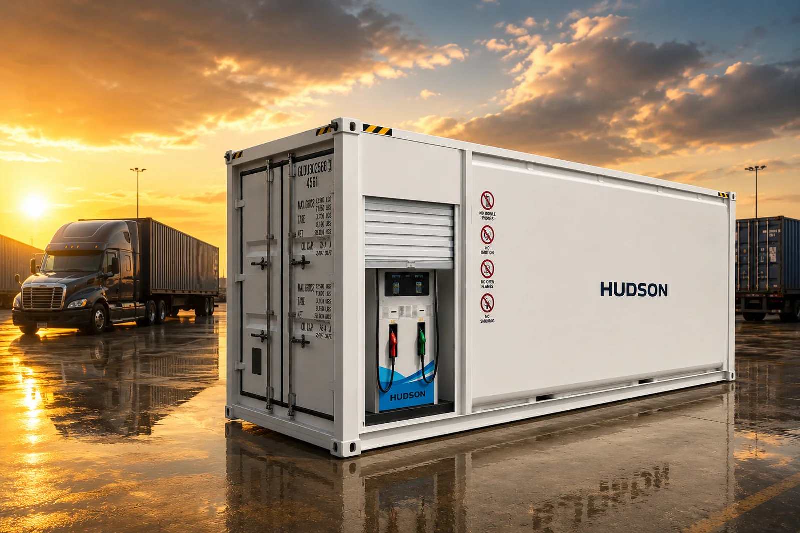 HUDSON containerized fuel station at sunset